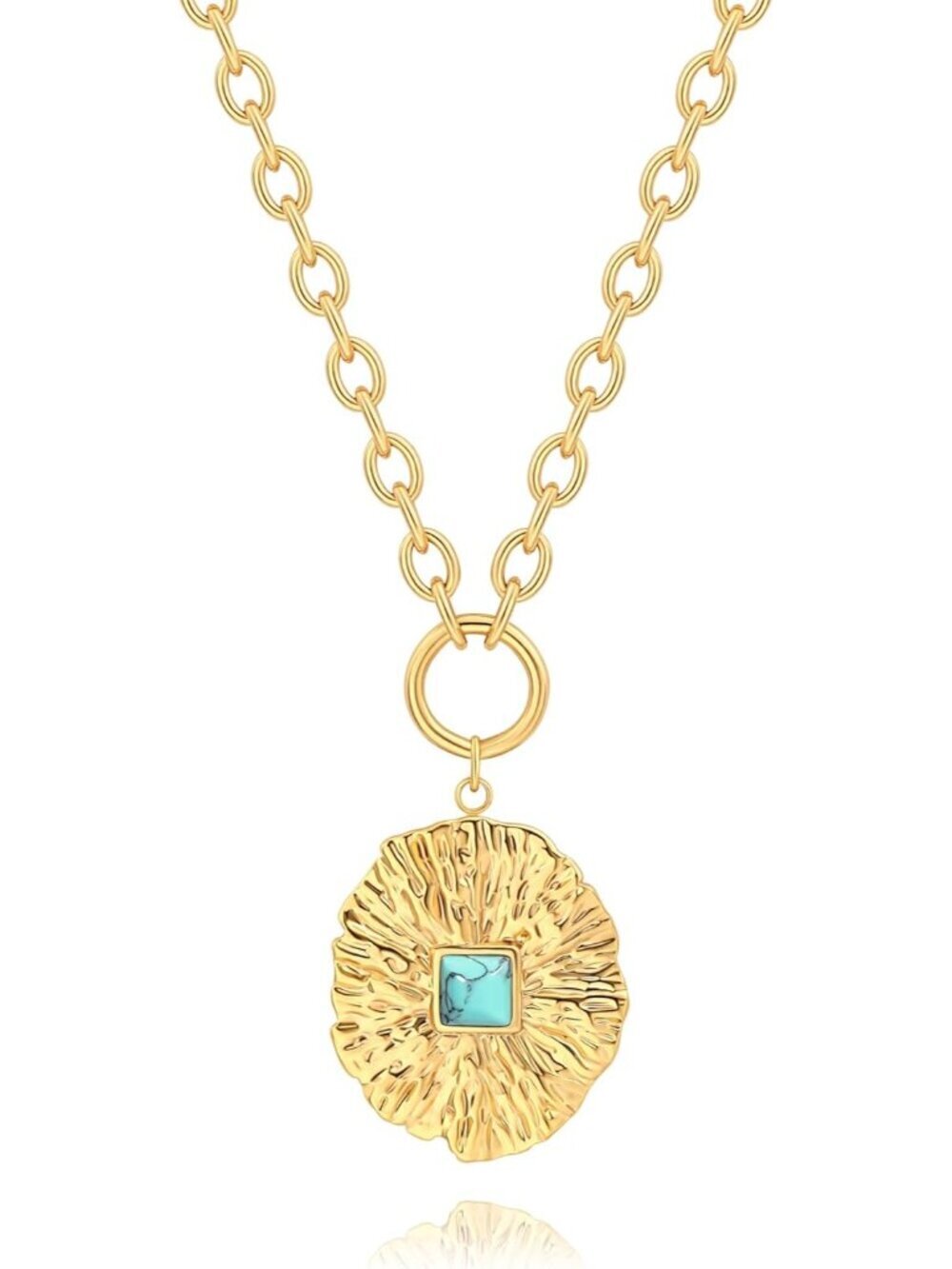 Women's Lotus leaf turquoise 18 K Gold Plate Dainty Compass Chain Necklaces